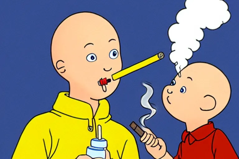 Prompt: Caillou smoking a cigarette