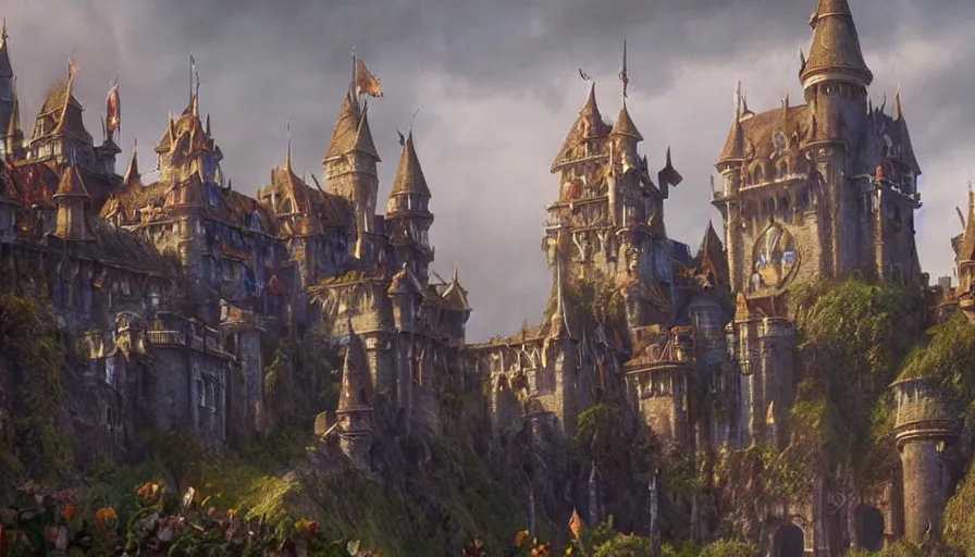 Image similar to a beautiful photo realistic still image of stormwind castle from the warcraft movie, by greg rutkowski, trending on artstation, masterpiece,