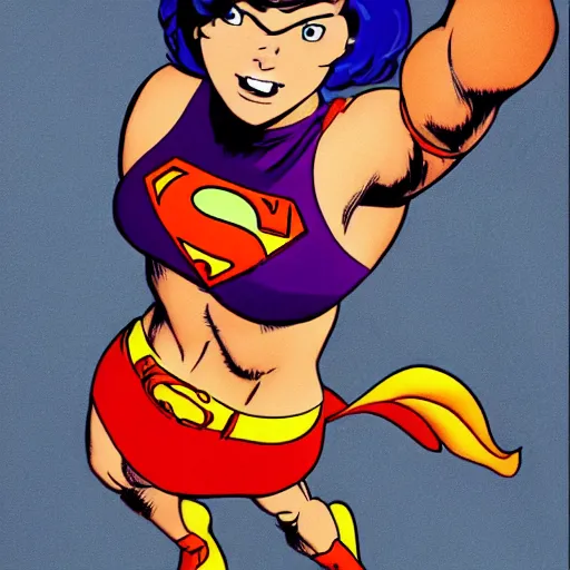 Prompt: Velma from Scooby-doo uppercuts Superman