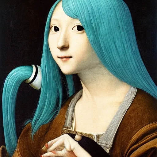 Prompt: A classic portrait of Hatsune Miku by Leonardo da Vinci, oil painting, year 1506