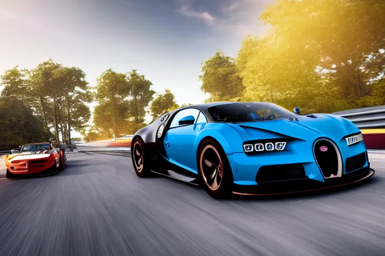 Image similar to photo wallpaper sport car bugatti 7 forza horizon need for speed fast and furious 5 unreal engine supercar hypercar game concept car octane render, 4 khd 2 0 2 2 3 d cgi rtx style chrome reflexion global illumination ray tracing hdr arstation pixar and disney unreal