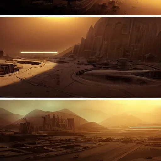 Image similar to a futuristic low-rise desert city, beautiful dynamic lighting, cinematic, wide angle establishing shot, extremely high detail, photo realistic, cinematic lighting, post processed, concept art, artstation, matte painting, style by eddie mendoza, raphael lacoste, alex ross, volumetric lighting, light rays, photorealistic, ultrarealistic, moody, coronarender, 8k