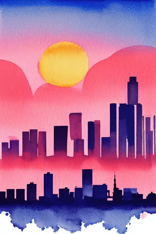 Image similar to minimalist watercolor art of tokio skyline sunset, illustration, vector art