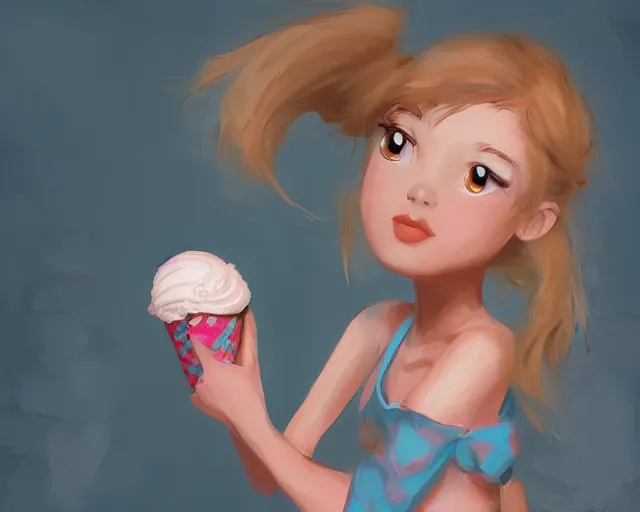 Prompt: a girl with the ice cream by samuel smith trending on artstation