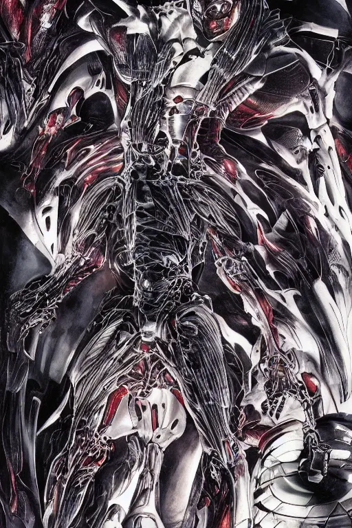 Prompt: biomechanical life enhanced using nanosuits with crysis - type muscle under the armor plating, at dusk, a color cover illustration by tsutomu nihei, tetsuo hara and katsuhiro otomo