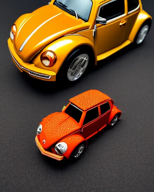 Image similar to an origami vw beetle by akira yoshizawa, realistic, very detailed, complex, intricate, studio lighting, bokeh, sigma 5 0 mm f 1. 4