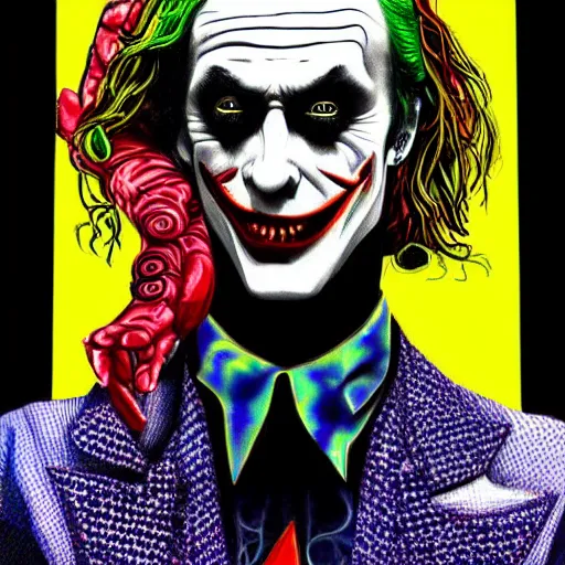 Image similar to an extremely psychedelic portrait of mgk as the joker, surreal, lsd, face, detailed, intricate, elegant, lithe, highly detailed, digital oth, sharp focus, illustration,