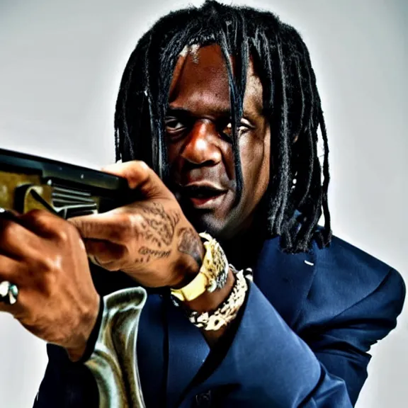 Image similar to Chief Keef wielding an AK-47