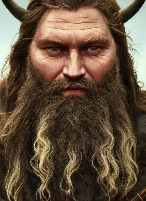Prompt: close up portrait painting of a bearded viking man, ultra realistic, concept art, intricate details, serious, highly detailed, photorealistic, octane render, 8 k, unreal engine. art by artgerm and greg rutkowski and alphonse mucha