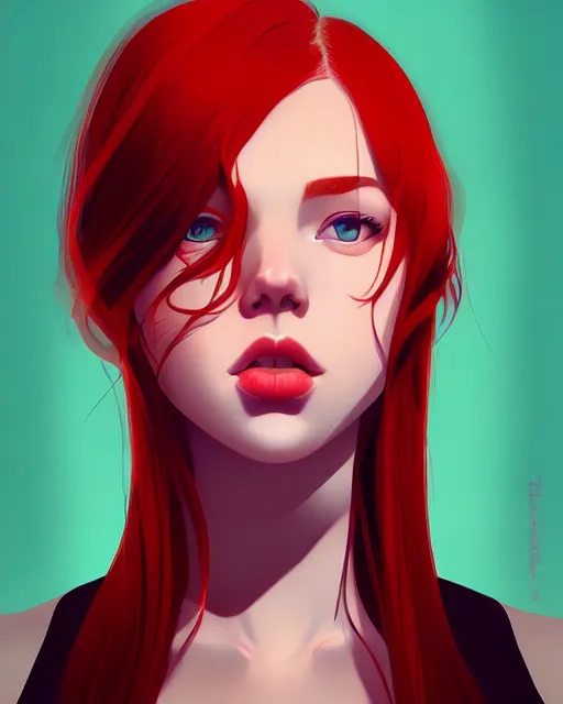 Prompt: a detailed portrait of a beautiful woman with red hair and freckles by ilya kuvshinov, digital art, dramatic lighting, dramatic angle