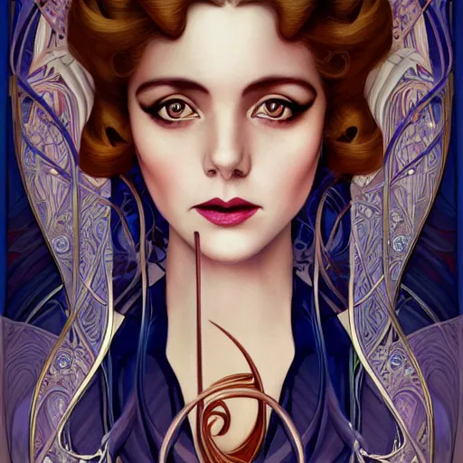 Image similar to an art nouveau, ( streamline moderne ), multi - racial portrait in the style of anna dittmann and gaston bussiere and chanthara. very large, clear, expressive, and intelligent eyes. centered, ultrasharp focus, dramatic lighting, photorealistic digital matte painting, intricate symmetrical ultra detailed background.