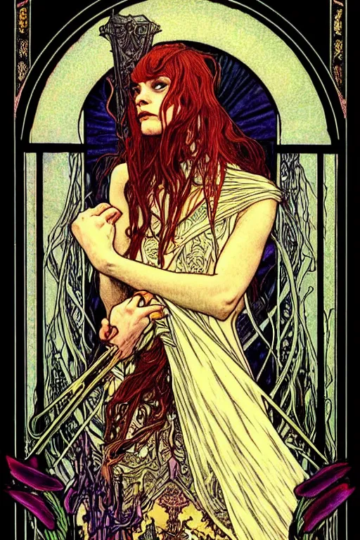 Prompt: dark fantasy, tarot card of the Ian Lynch from the band lankum!!!!!, dark surrealist , fantasy, intricate, elegant, highly detailed, digital painting, artstation, concept art, smooth, sharp focus, illustration, art by Jim Fitzpatrick and alphonse mucha