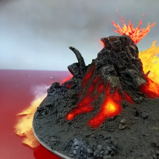 Prompt: volcano landscape with khorne berserk fighting