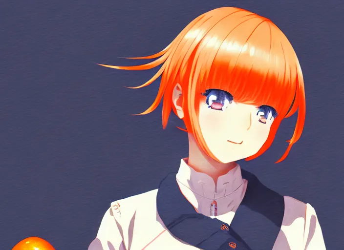 Image similar to anime girl with orange short hair in the Soviet pioneer form, omoide emanon, tsuruta kenji, murata range,kawaii, kyoto animation, manga,katsura masakazu, intricate, detailed, studio lighting, gradation,editorial illustration, matte print, Ilya Kuvshinov, concept art, digital