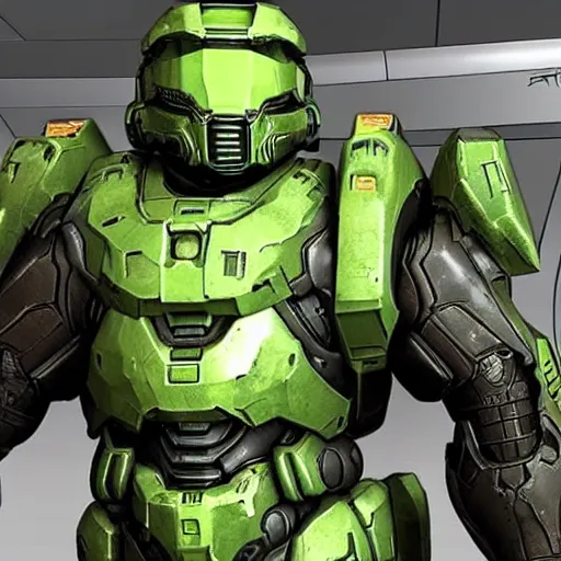 Prompt: the doom slayer from doom combined with the master chief from halo