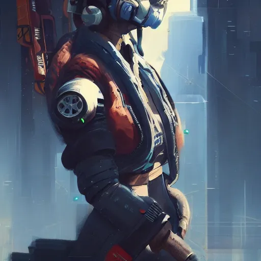 Prompt: concept art of cyberpunk pilot fighter by jama jurabaev, brush stroke, trending on artstation, attack pose, high quality, extremely detailed