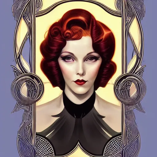 Prompt: an art nouveau streamline moderne portrait in the style of anna dittmann and charles dulac and donato giancola.