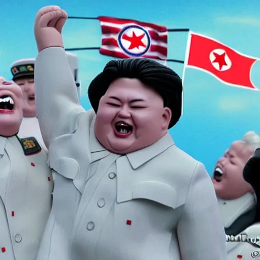 Image similar to kim jong un doll screaming at bts concert octane render