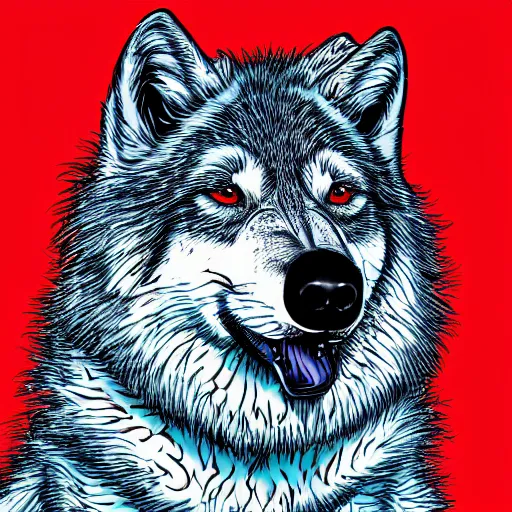 Image similar to portrait of retarded wolf, retard, rabies propaganda style, vivid colors, detailed