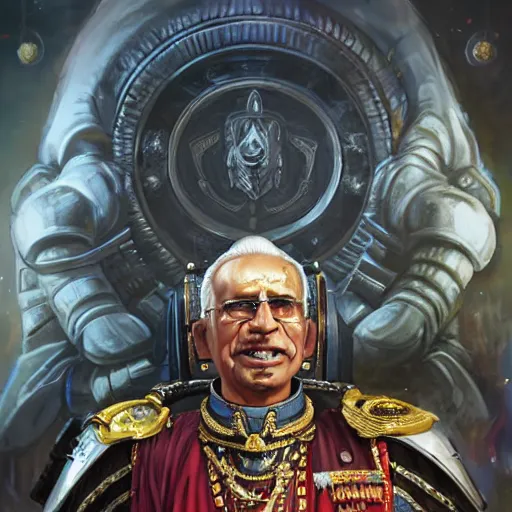 Image similar to Portrait of indian prime minister narendra moodi as the emperor of humanity from warhammer 40k made by stanly artgerm lau, wlop, rossdraws, james jean, andrei riabovitchev ,marc simonetti