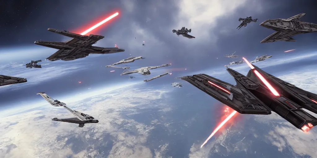 Image similar to screenshot of xwings, on sullust, ea star wars battlefront 2015, space ship battle