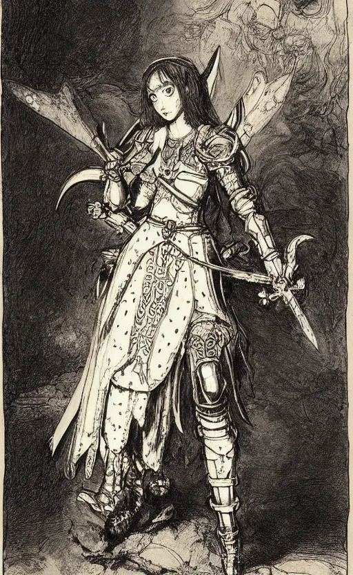 Prompt: elf princess knight, baroque crystal sapphire armor, battle angel alita. by rembrandt 1 6 6 7, illustration