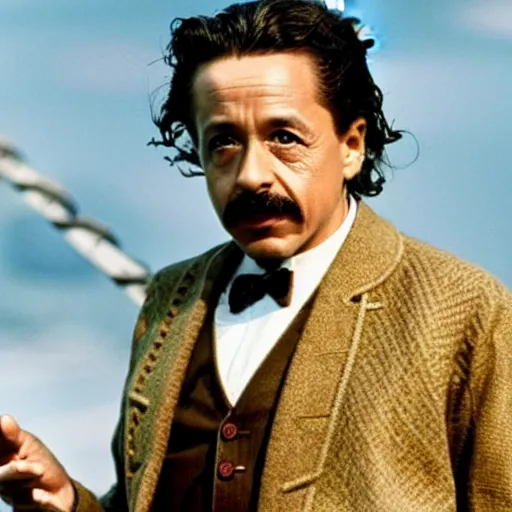 Image similar to moviestill of albert einstein as tony stark in ironman