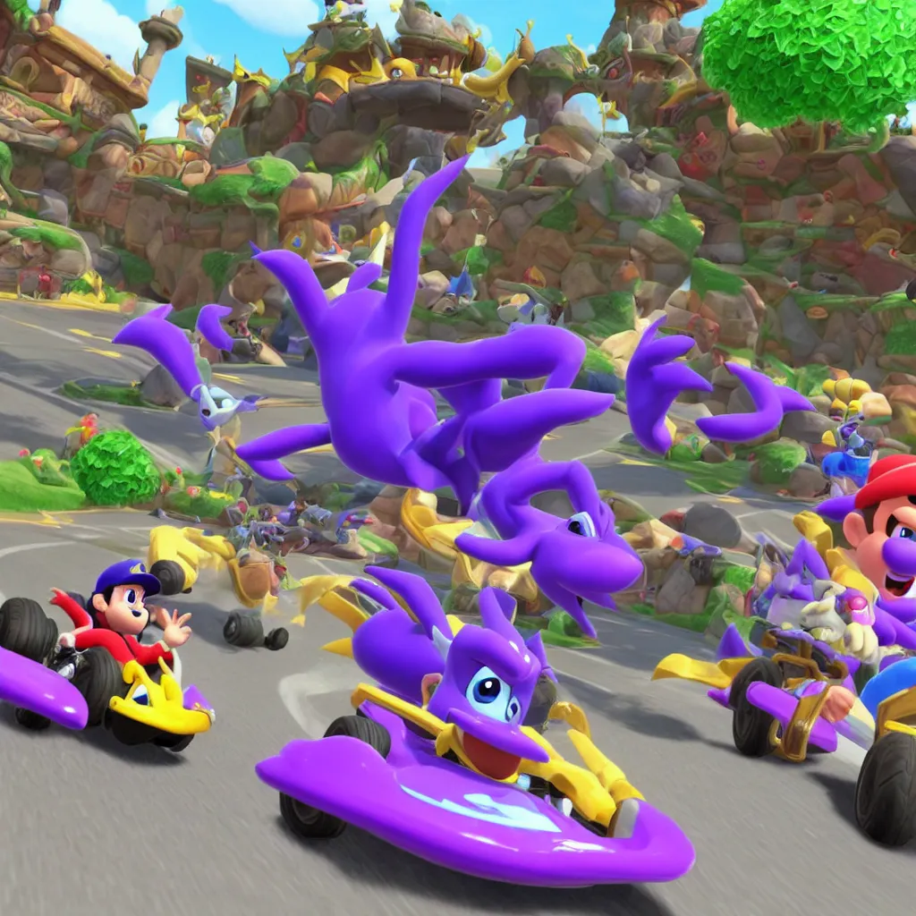 Image similar to race as spyro the dragon in mario kart 8 deluxe