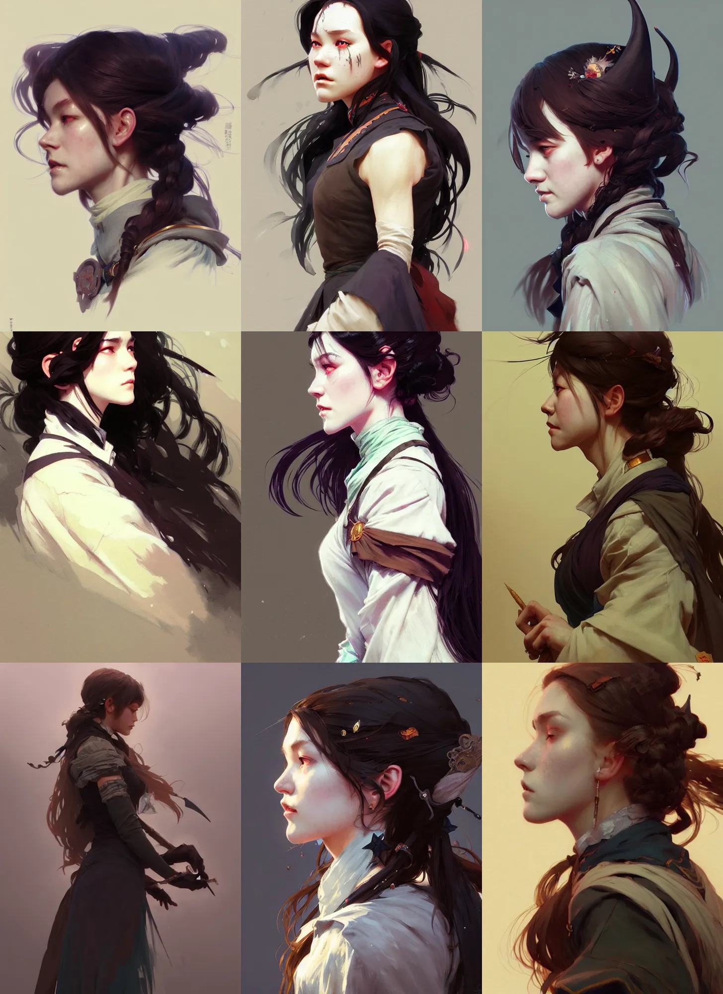 Prompt: side portrait of a rugged girl witch wearing magic school uniform, cinematic, elaborate, elegant, masterpiece, illustration, digital painting, concept art, trending on artstation, pixiv, art by ruan jia and hong soonsang and wlop and artgerm and greg rutkowski and alphonse mucha