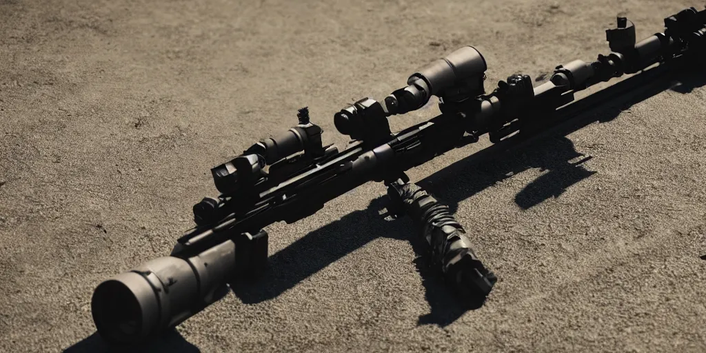 Image similar to sci - fi rifle with scratches, hyper - detailed, close up shot, unreal engine, octane, studio light, commercial shot, hdr, focusing