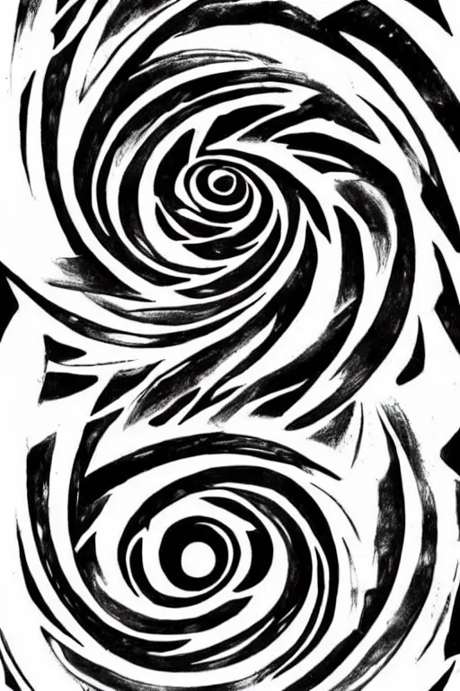 Image similar to a simple tattoo design of birds flying in a 3 spiral, black ink, logo