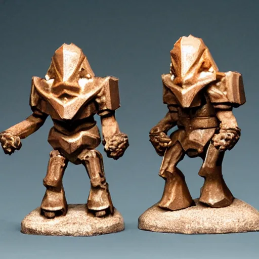 Prompt: golems with polyhedral shaped heads