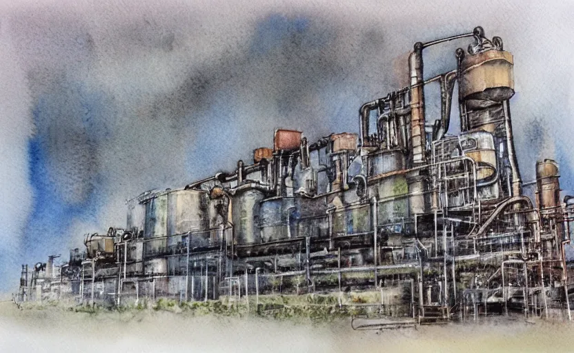 Image similar to Industrial complex Watercolor, highly detailded