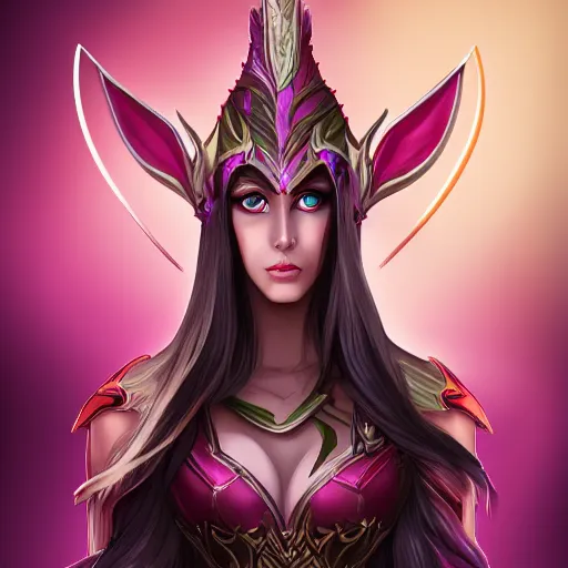 Image similar to portrait of a female high elf with magenta eyes and dark hair, digital art dnd beyond trending on art station 8 k