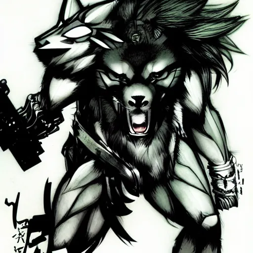 Image similar to an anthro wolf, Yoji Shinkawa