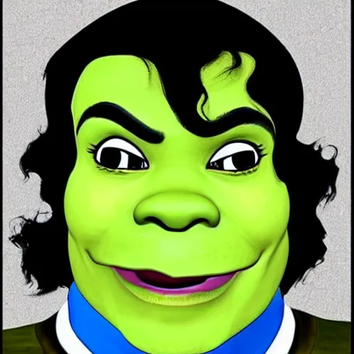 Image similar to shrek as michael jackson, very detailed face, symetry!!