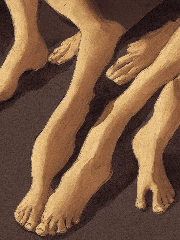 Prompt: my feet on yours by disney concept artists, blunt borders, rule of thirds, golden ratio, godly light