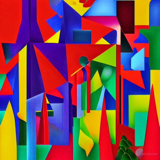 Image similar to cubism style of colorful geometric forest, digital art