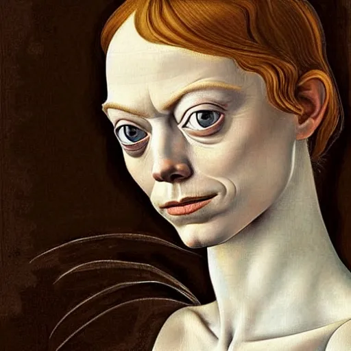 Image similar to emma stone as gollum, elegant portrait by sandro botticelli, detailed, symmetrical, intricate