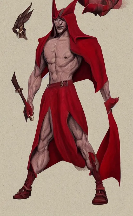 Image similar to a chad and handsome red wizard, super buff and cool, very detailed, sharp, matte, concept illustration