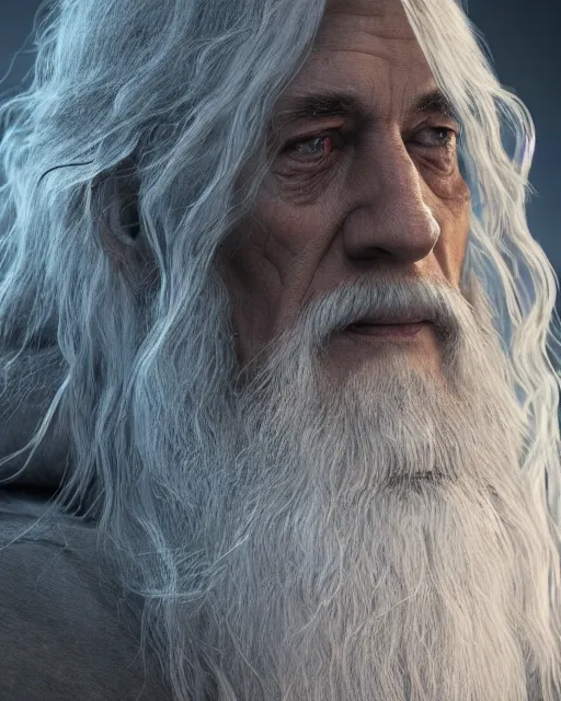 Image similar to jesus christ as gandalf the gray, character art, by various concept artists, redshift render, hyperrealistic face, photorealistic render