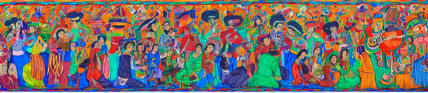 Image similar to [ mexican folk art ] mural depicting joseph and the amazing technicolor dreamcoat