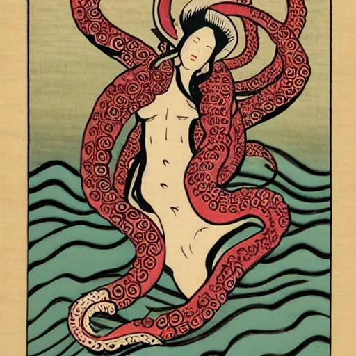 Image similar to octopus woman ukiyo - e style,