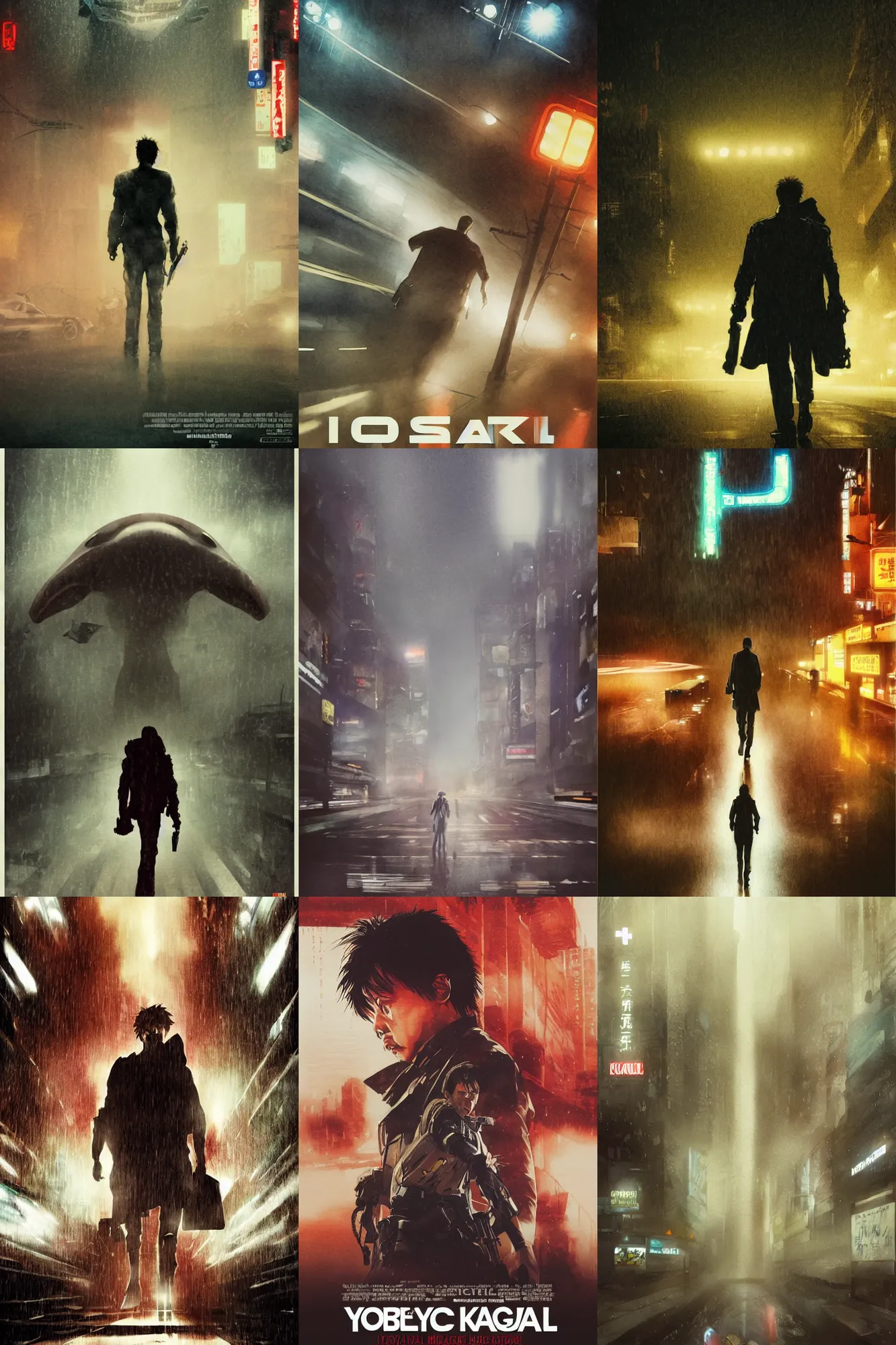 Prompt: incredible movie poster, simple watercolor, fish eye lens, curvilinear perspective, yoji shinkawa, kastuhiro otomo, foggy heavy rain, downpour, movie scene close up emotional Kusanagi, foggy lights, brown mud, dust, giant whale tank with legs, robot arm, emotional face shot ,light rain, glowing atari sign, japanese advertisements on buildings, hd, 4k, remaster, dynamic camera angle, deep 3 point perspective, fish eye, dynamic scene