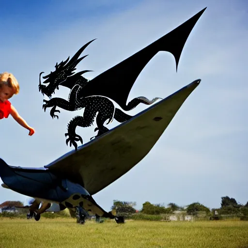 Prompt: a dragon playing with an aeroplane