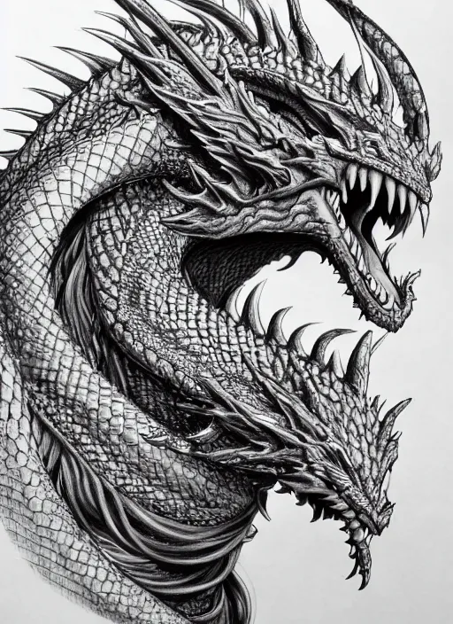 Image similar to highly detailed picture of great dragon, sketch, manga, perfectly face, highly detailed, masterpiece, trending on artstation, golden ratio, fantastic, perfect intricate highly detailed, detailed, painting by akira, masashi kishimoto,, digital art, 8 k