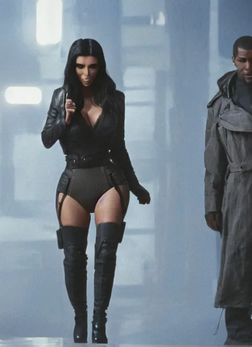 Image similar to a movie still of kim kardashian as rick deckard in blade runner