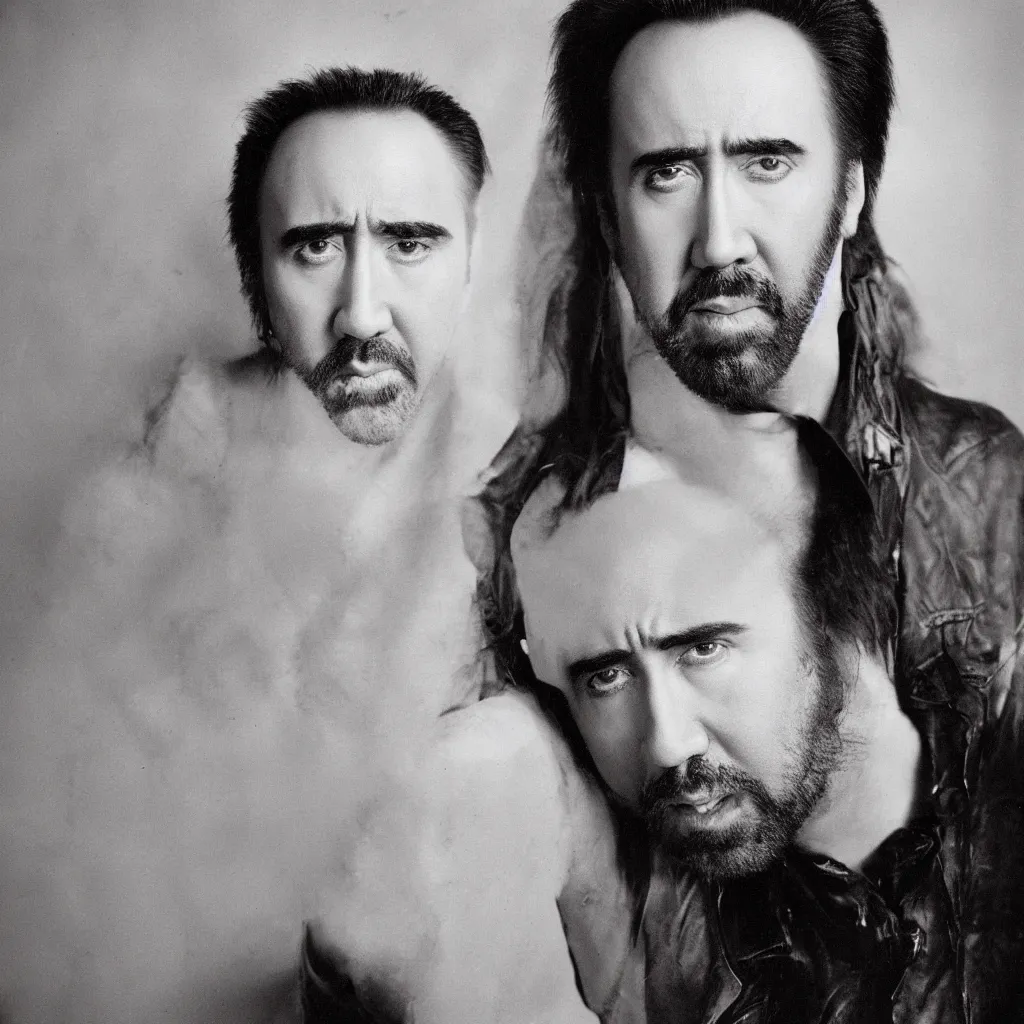 Prompt: nicolas cage headshot 1 9 9 9 photograph straight on color no eyebrows