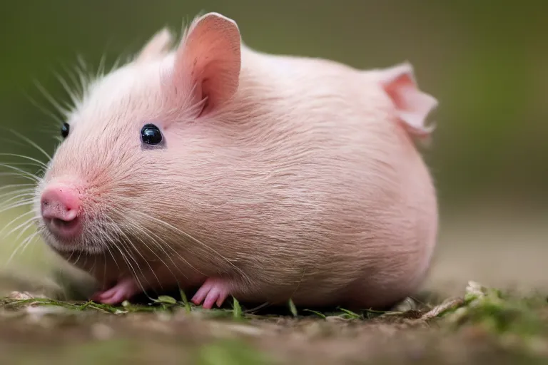 Image similar to a pig hamster!!! hybrid! hyper realistic!! realistic lighting!! wildlife photographer of the year!!! bold natural colors, national geographic, hd, wide angle, 8 k