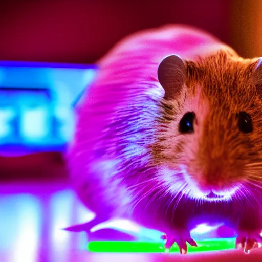 Image similar to cyberpunk rainbow hamster made of glowing neon lights, 8 k, hd